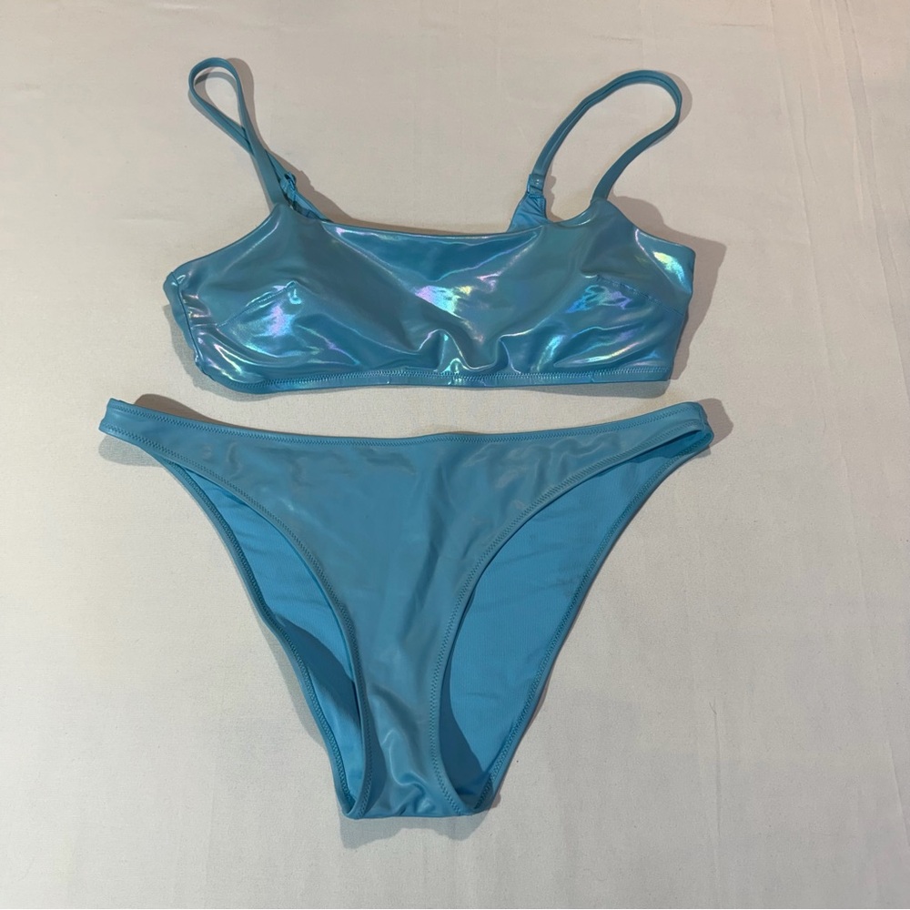 Aerie Blue‎ Prism Holographic Bikini Swim Suit Sz XL Mermaid Beach Vacation
